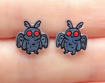 Handgezeichnete Mothman Ohrringe - Kawaii Cryptid Chibi Ohrstecker