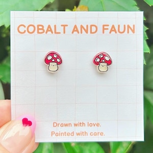 Handgetekende paddestoel Cottagecore-oorbellen – Toadstool Nature Jewelry Gift