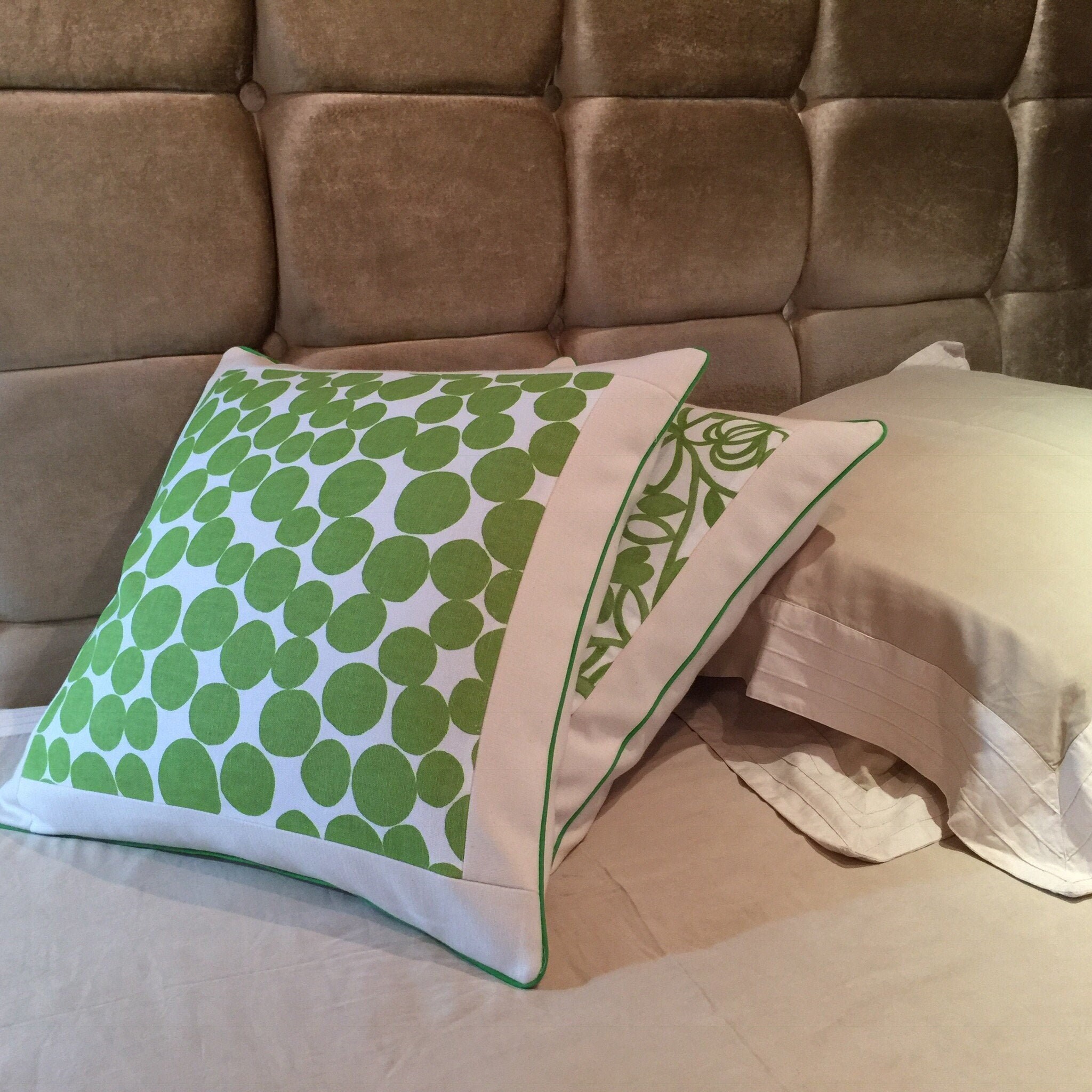 2 Green & White cushion covers Two decorative statement Etsy