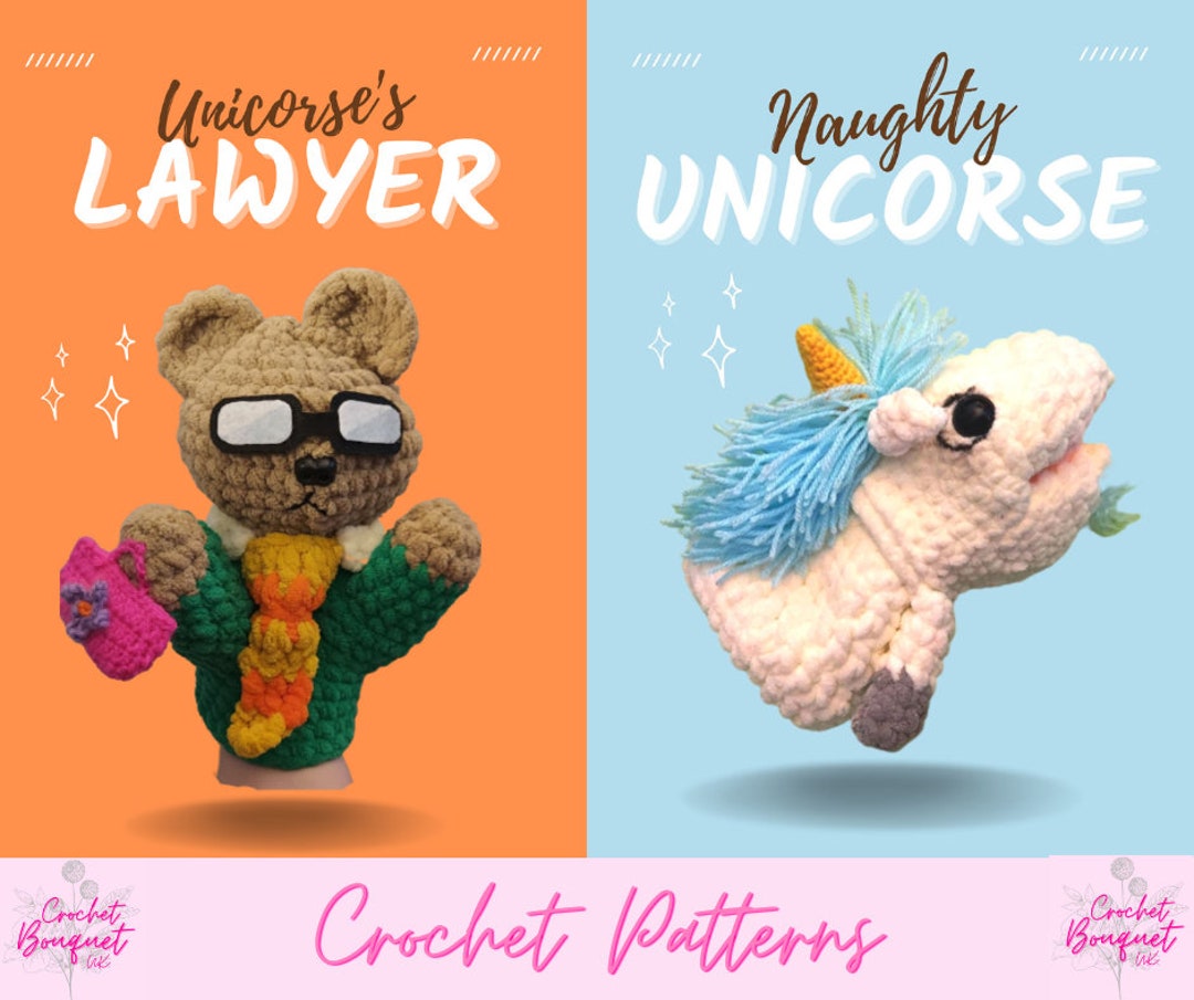 Naughty Unicorse AND His Lawyer Hand Puppets Crochet Patterns Etsy