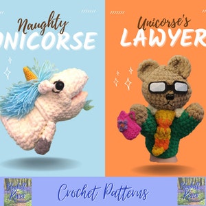Unicorse and his lawyer Crochet PATTERNS ONLY