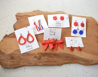 Koningsdag oorbellen, oranje, rood wit en blauw, polymeerklei oorbellen, Koningsdag, handgemaakte sieraden, Nederlandse oorbellen, cadeau, groeipapier,