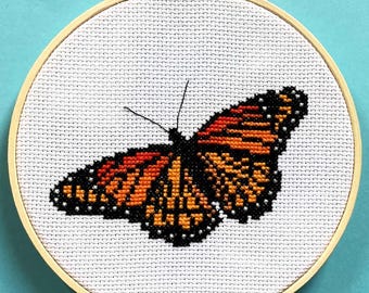 Butterfly Cross Stitch Kit - Beginners Counted Cross Stitch Kit With Hoop - Embroidery Kit, Viceroy Butterfly Wall Art - Nature Needlepoint