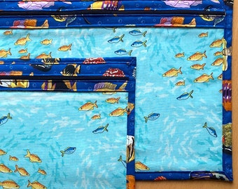 Tropical Fish Project Bag for Cross Stitch, Embroidery with Vinyl Front, Craft Supplies Storage, Travel Pouch, WIP Organiser -2 Size Options