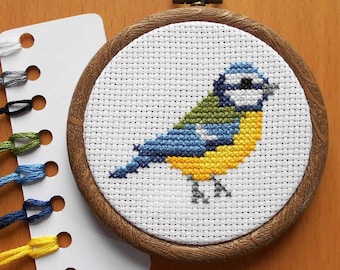 Blue Tit Cross Stitch Kit - Beginners Counted Cross Stitch Mini - DIY Craft Kits, Birds, Wildlife Needlepoint