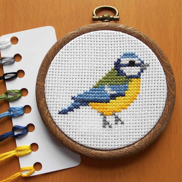 Blue Tit Cross Stitch Kit - Beginners Counted Cross Stitch Mini - DIY Craft Kits, Birds, Wildlife Needlepoint