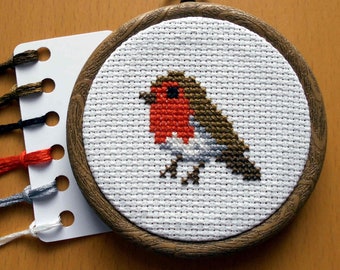 Robin Cross Stitch Kit - Beginners Counted Cross Stitch Mini Kit - DIY Decorations - Cute Bird Needlepoint