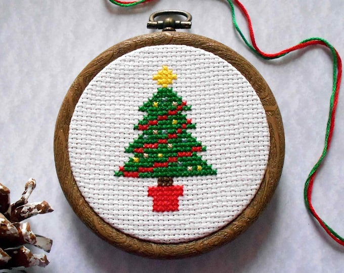 Cross Stitch Kit Five Mini Christmas Tree Decorations Etsy