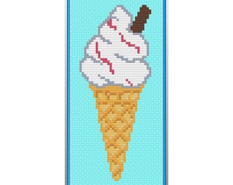 Ice Cream Cross Stitch Pattern PDF Instant Download - Mr Whippy Counted Cross Stitch for Beginners