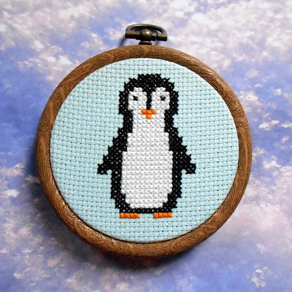 Penguin Cross Stitch Kit - Beginners Counted Cross Stitch Mini - DIY Christmas Decoration Craft Kits
