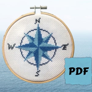 Schema punto croce bussola PDF download immediato - Schema punto croce per principianti - Motivi nautici