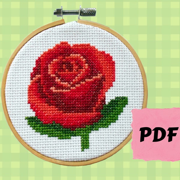 Rose Cross Stitch Pattern PDF Instant Download - Beginners Cross Stitch - Flower Counted Cross Stitch Chart - Digital File