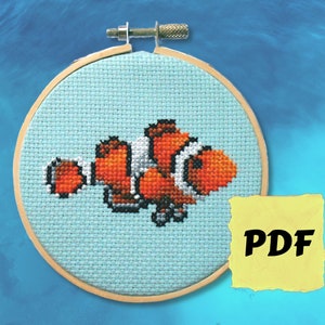 Clown Fish Cross Stitch Pattern PDF Instant Download - Beginners Cross Stitch - Counted Cross Stitch Chart - Sea Life Cross Stitch