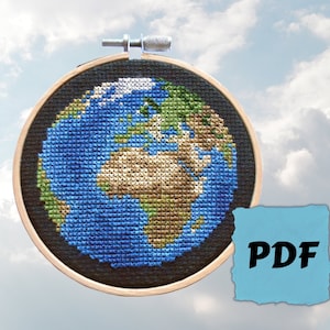 Planet Erde Kreuzstich Muster PDF Sofortiger Download - Europa / Afrika Ansicht Erde - Kreuzstichvorlage - Landkarte Kreuzstichmuster