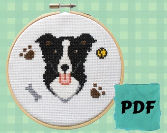 Border Collie Dog Cross Stitch Pattern PDF Instant Download - Beginners Counted Cross Stitch Chart - Animal Patterns