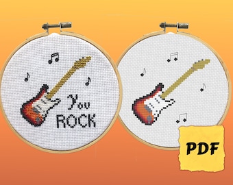 You Rock Cross Stitch Pattern PDF Instant Download - Electric Guitar Counted Cross Stitch Chart