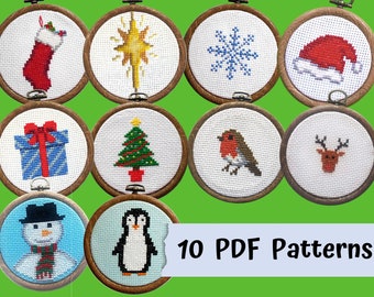 Christmas Cross Stitch Patterns - TEN Patterns Included PDF Instant Download - Beginners Counted Cross Stitch Charts