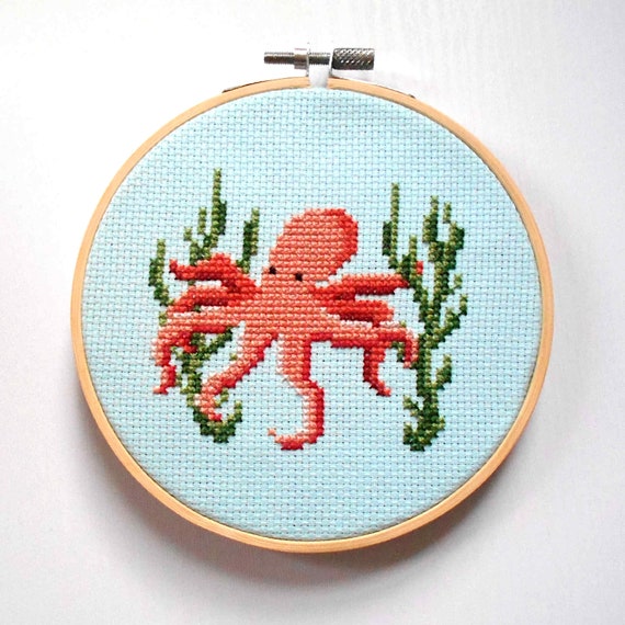 Kit punto croce Octopus - Kit telaio - Kit punto croce contato per  principianti - Kit punto croce Sea Life