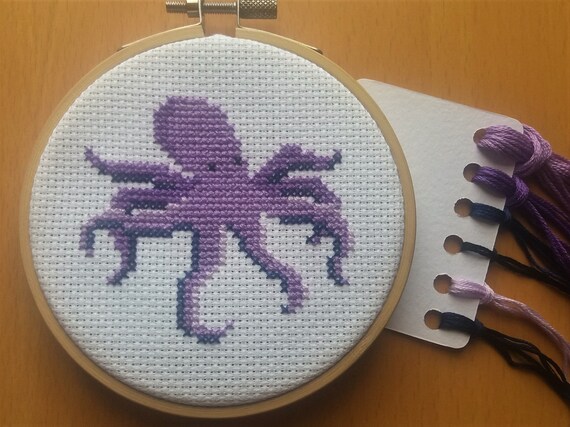 Beginners Counted Cross Stitch Starter Kit Octopus Cross Stitch Kit With Hoop