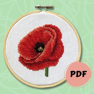 Klaproos kruissteekpatroon PDF direct downloaden - kruissteek voor beginners - getelde kruissteekkaart bloemen - digitaal bestand