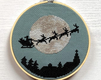 Santa Sleigh Silhouette Cross Stitch Kit - Christmas Counted Cross Stitch - Festive Sleighride Scene