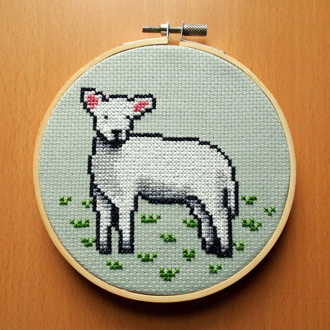 Lamb Cross Stitch Kit With Hoop Cute Counted Cross Stitch | Etsy