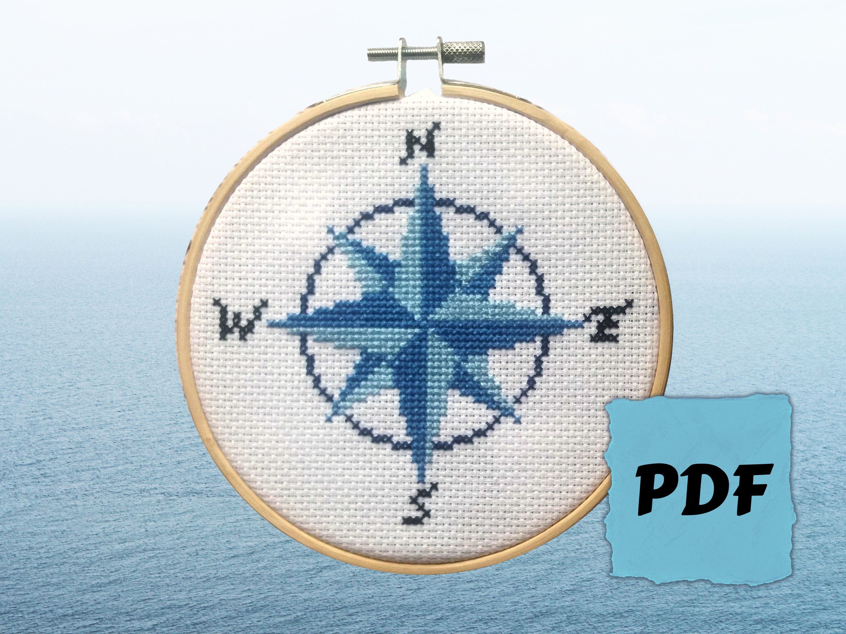 Compass Rose Cross Stitch Pattern Instant Download Simple 