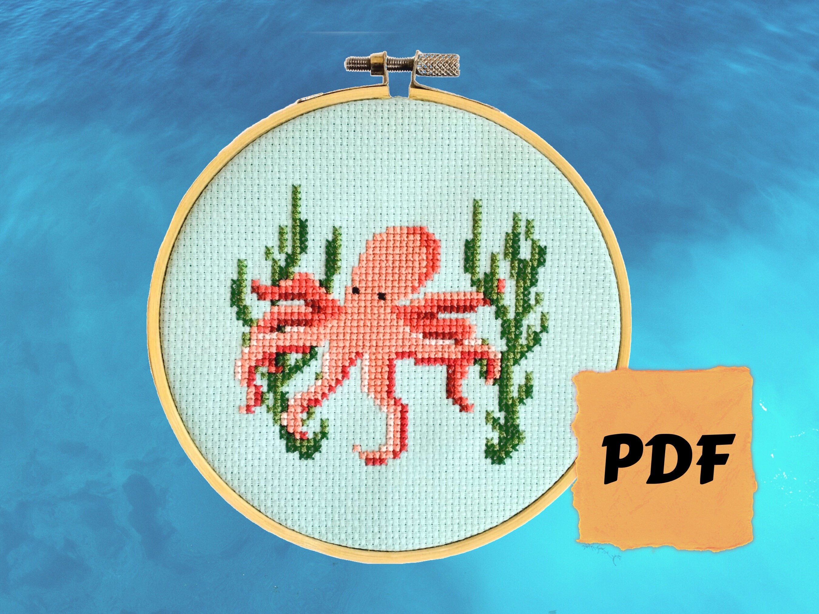Octopus Cross Stitch Pattern PDF Instant Download - Beginners Counted Cross Stitch Chart - Sealife Pattern
