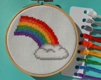 Rainbow Cross Stitch Kit - Beginners Counted Cross Stitch - Rainbow and Cloud Needlepoint kit - DIY Kits