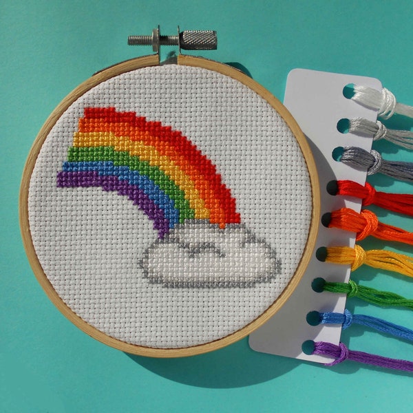 Rainbow Cross Stitch Kit - Beginners Counted Cross Stitch - Rainbow and Cloud Needlepoint kit - DIY Kits