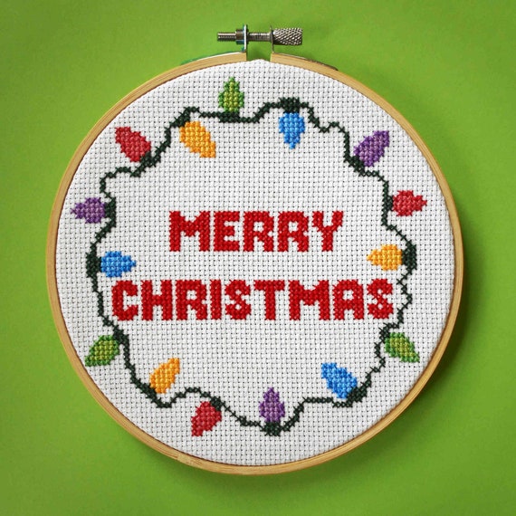 Merry Christmas Cross Stitch Kit Beginners Counted Cross Stitch Xmas Fairy  Lights DIY Craft Kit Make Your Own Christmas Decoration 