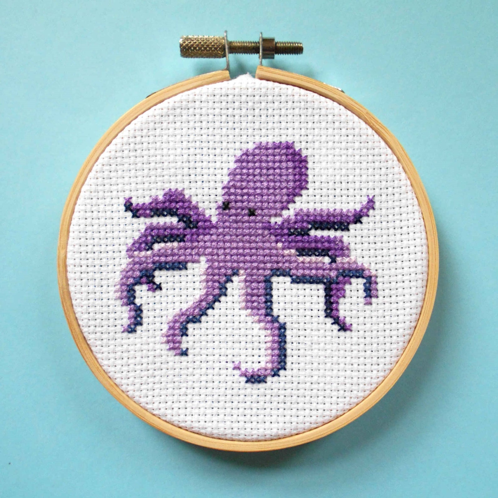Octopus Cross Stitch Kit With Hoop Counted Cross Stitch Kit Etsy