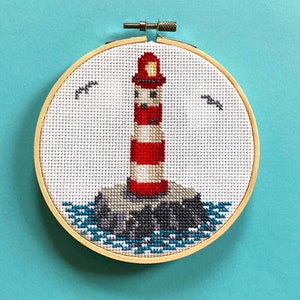Lighthouse Cross Stitch Kit - Nautical Counted Cross Stitch Kit for Beginners - DIY Craft Kits, Ocean Themed