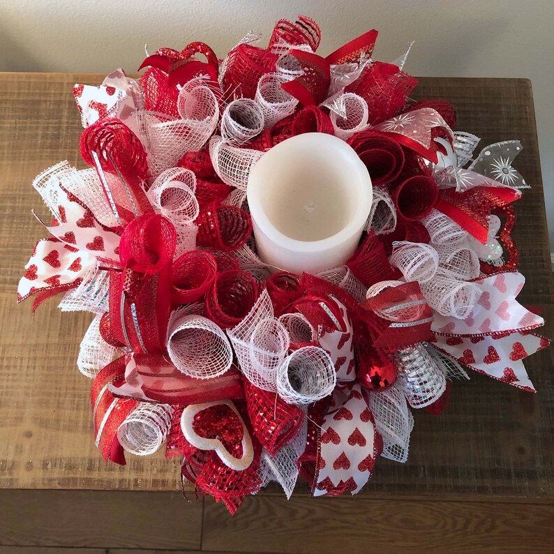 Small 14 inch Valentine candle ring or centerpiece in red and Etsy
