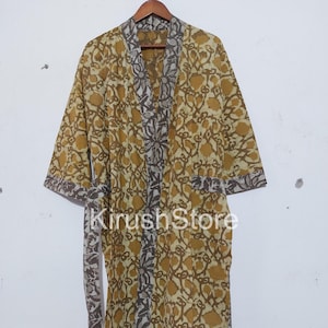 Indian Hand block printed Cotton Bath Robe - Bath Robes Cotton Kimono,Night Wear Suit,Swim Wear,Dressing Gown