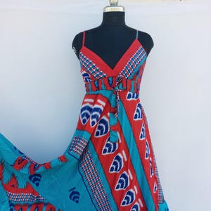 Silk Sari Maxi Dress: Bohemian Festival Gown, Paisley Print