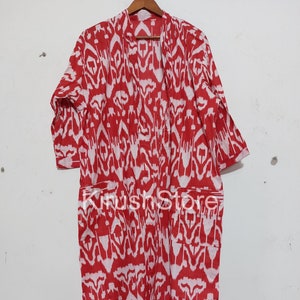 Red Ikat Print cotton kimono robe - Dressing gown, One sized robes, Cotton Kimono, Beach Cover Up, Lounge Wear, Casual wear