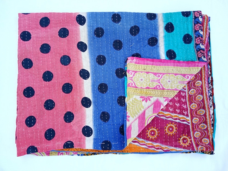 boho bedding boho kantha quilt bohemian bedding Polka Dots boho kantha throw quilt boho girl bedding kantha bedding boho kantha throw