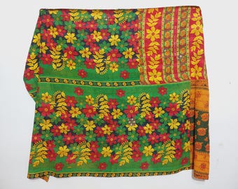 Trapunta Kantha reversibile vintage, coperta cucita a mano / copriletto in cotone indiano / arredamento boho