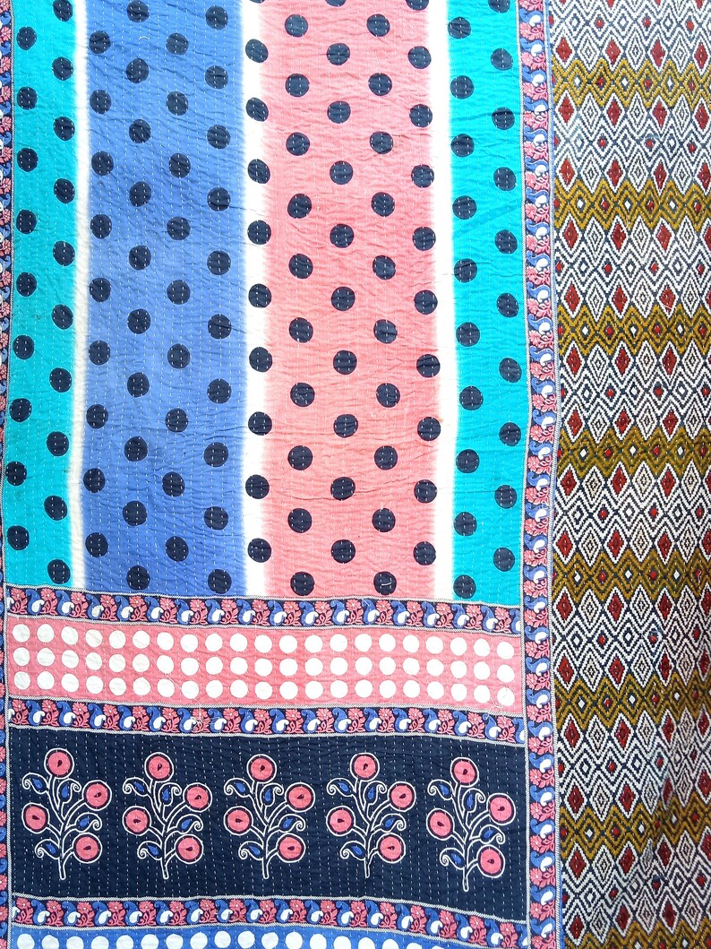boho bedding boho kantha quilt bohemian bedding Polka Dots boho kantha throw quilt boho girl bedding kantha bedding boho kantha throw