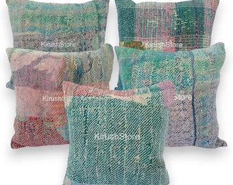 Vintage Kantha Cushion Covers, Set of 5: Bohemian Throw Assorted Pillows