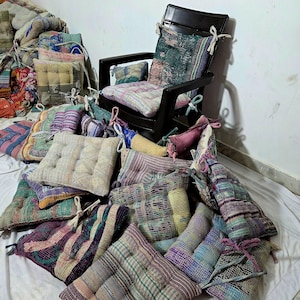 Chair Pad - Wholesale Assorted Vintage Kantha Fine Stitched Quilted Chair Pad Handmade Cushion Home Decor Seating Pad with Ties 15x15 Inch