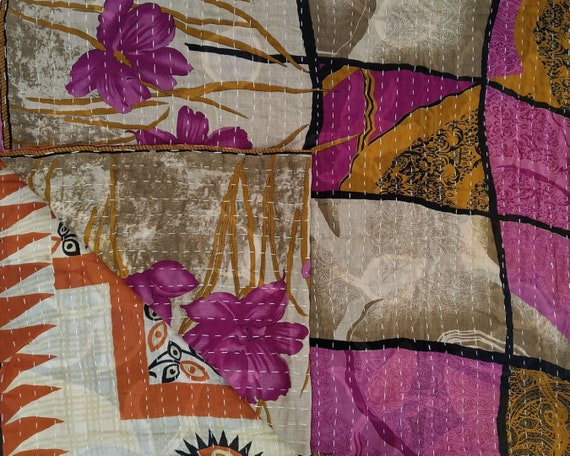 Vintage Kantha Quilt India Sari Blanket Throw Handmade Boho ART-RL102   By artisanofrajasthan