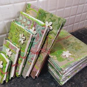 Handmade Recycled Paper Journal: Green Sari Fabric Vintage Diary