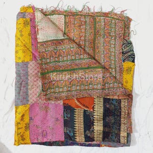 3 Stück Lot von Vintage Seide Saree Kantha Patchwork Schal Reversible Seide Kantha Hand genäht Kantha Frauen Stola handgemachte Schals