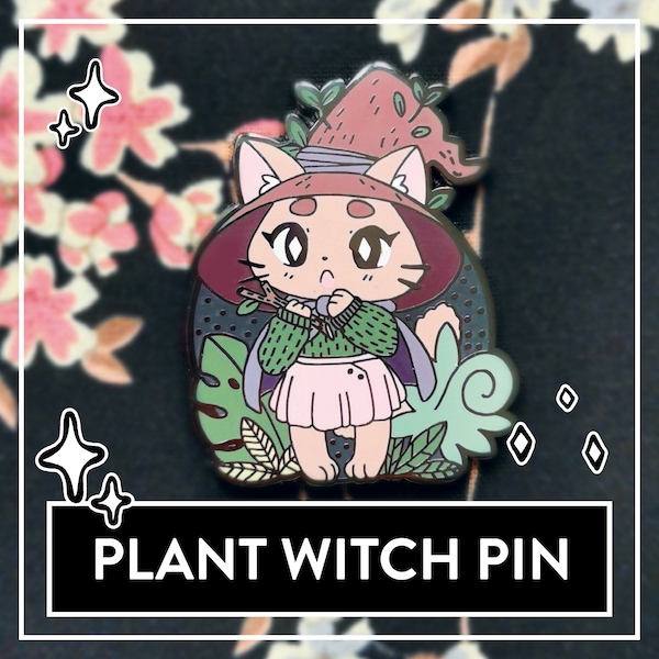 Myunas Plant Witch Pin - Little Witch Acatemia Cat Witch Pins, süße Katzen Hexen Pin, grüner Daumen niedliche Witchy Hard Enamel Talisman