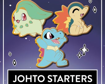 Süße Johto Starter Freunde - Mini Pin Set & Einzelpins Endivie Feurigel Karnimani