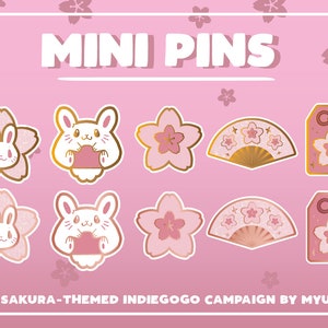Sakura Snacks - MINI PINS Hanami cherry blossom themed cute bunny pins with pearlescent details