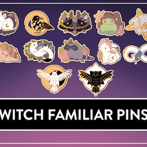 Myuna&#39;s Little Witch Acatemia Witch Familiar Pins, Cute pin, Cute Witchy Animal Hard Enamel Pins