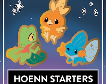 Hoenn Starter Friends - Set & Single Mini Hard Enamel Pins Treecko Torchic Mudkip